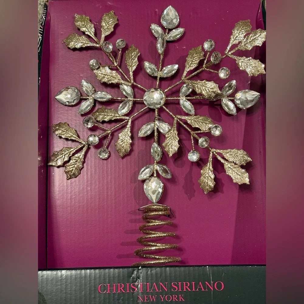 Christian Siriano Glittering Gold Snowflake Tree Topper Crystal Rhinestone